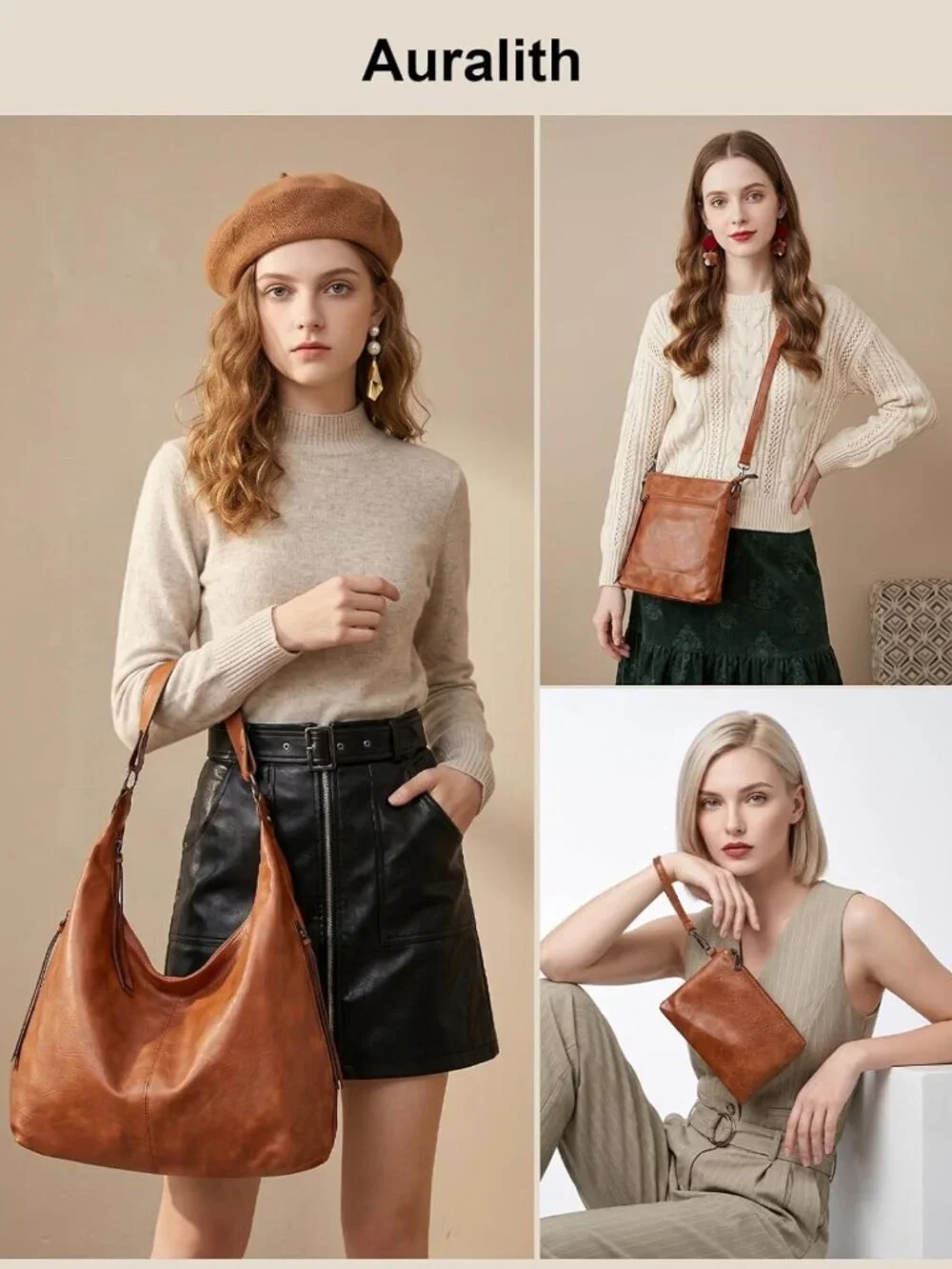 Stylish 3-in-1 Hobo Crossbody Shoulder Handbags for Women - Versatile Purses